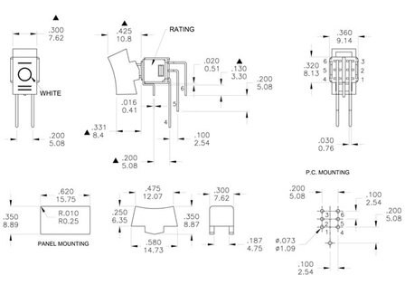 HAAKSE-VERTICALE-ROCKERSCHAKELAAR-VOOR-PCB-DPDT-(ON)-OFF-(ON)-(8018LAN)