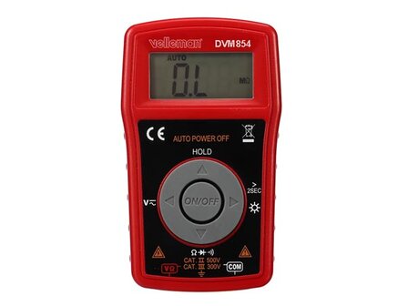 DIGITALE-MULTIMETER---AUTOMATISCHE-BEREIKINSTELLING---CAT-III-300-V-/-CAT-II-500-V---2000-COUNTS---MET-DATA-HOLD-FUNCTIE-EN-ACH