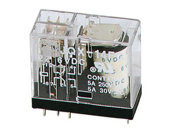 VERTICAAL-RELAIS-5A/30VDC-220VAC-2-x-WISSEL-6Vdc-(VR5V062CN)