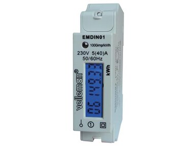 EENFASIGE kWh-METER VOOR DIN-RAIL MONTAGE - 1 MODULE (EMDIN01)