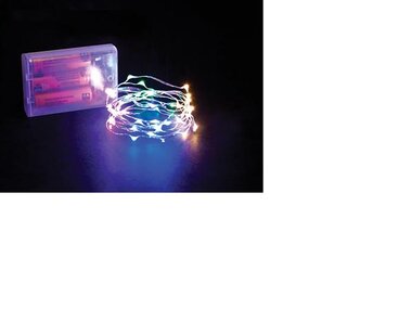 Microlight LED - 2 m - 40 meerkleurige lampjes - zilverdraad - batterijen niet meegeleverd (MC-LED-2-40-MC)