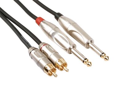 RCA-JACK KABEL - 2 x RCA MANNELIJK naar JACK 6.35 mm - MONO - 5 m (PAC118)