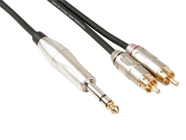 RCA-JACK KABEL - 2 x RCA MANNELIJK naar JACK 6.35 mm - STEREO - 6 m (PAC131)