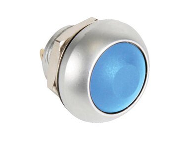 RONDE METALEN DRUKSCHAKELAAR MET BLAUW KAPJE - 1P SPST OFF-(ON) (R1398B)