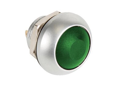 RONDE METALEN DRUKSCHAKELAAR MET GROEN KAPJE - 1P SPST OFF-(ON) (R1398G)