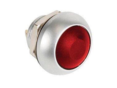 RONDE METALEN DRUKSCHAKELAAR MET ROOD KAPJE - 1P SPST OFF-(ON) (R1398R)